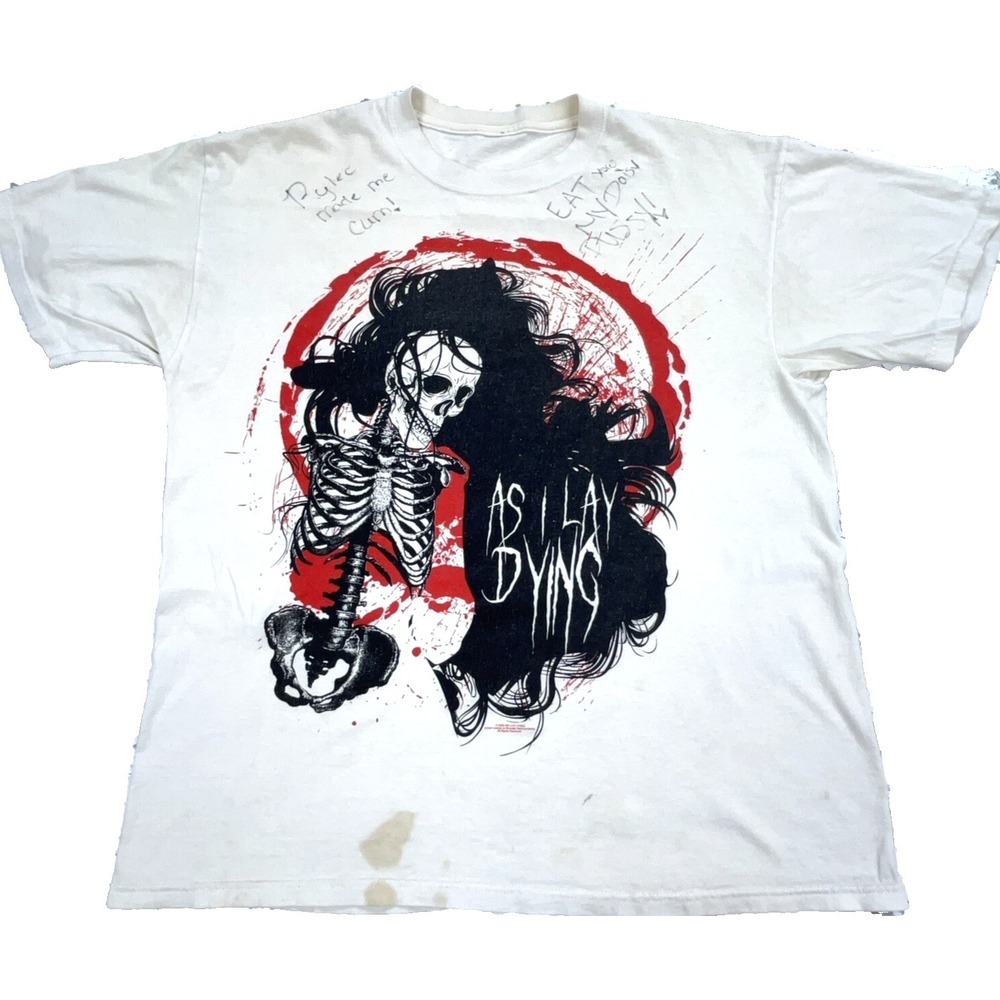Vintage As I Lay Dying Shirt Men XL White‎ Tee Band Concert Y2K Grunge Thrashed